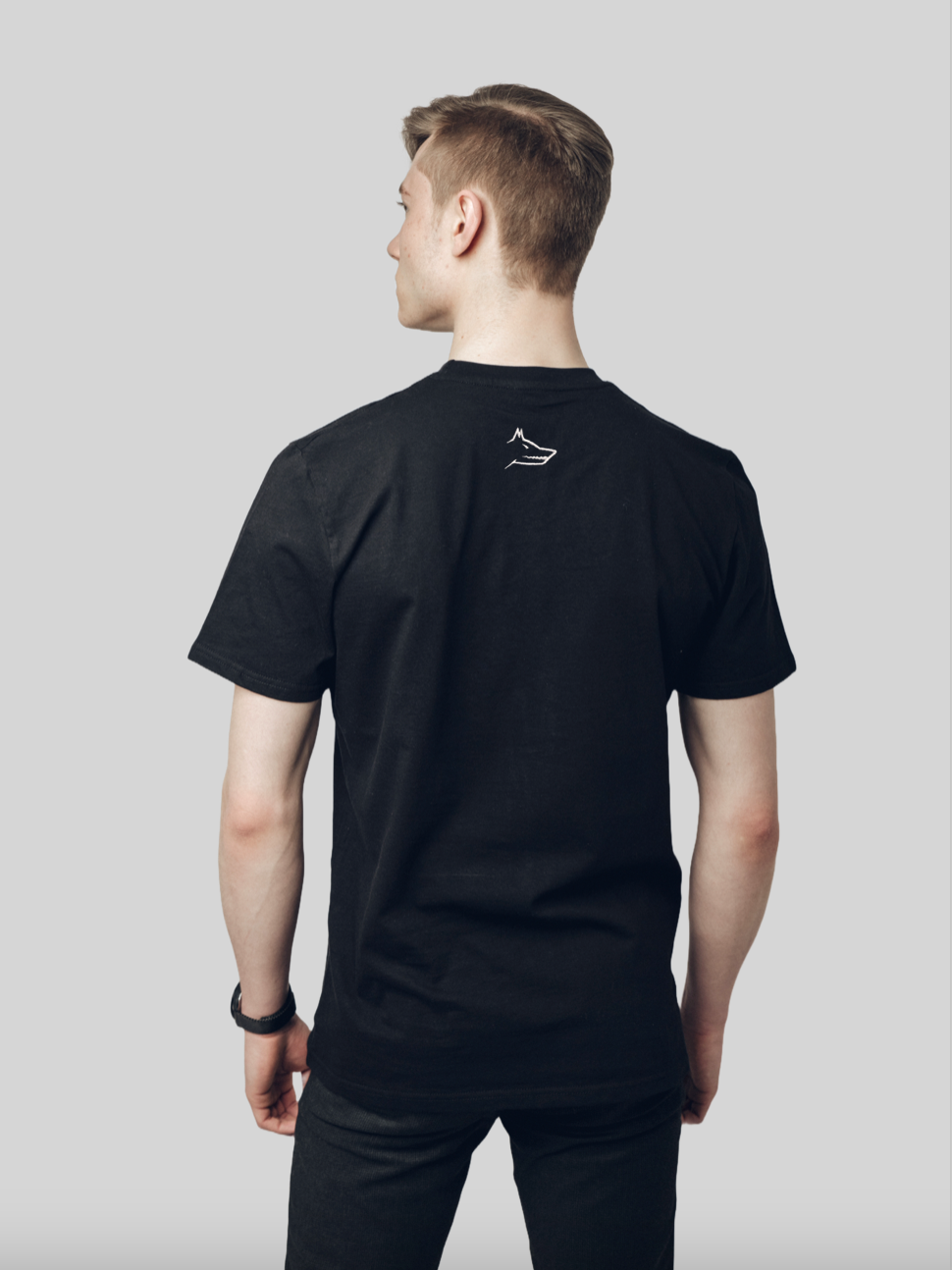 Essential Black T-shirt with Wolf Logo Embroidery