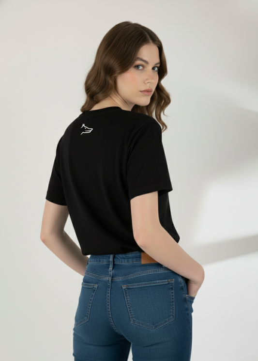 Essential Black T-shirt with Wolf Logo Embroidery