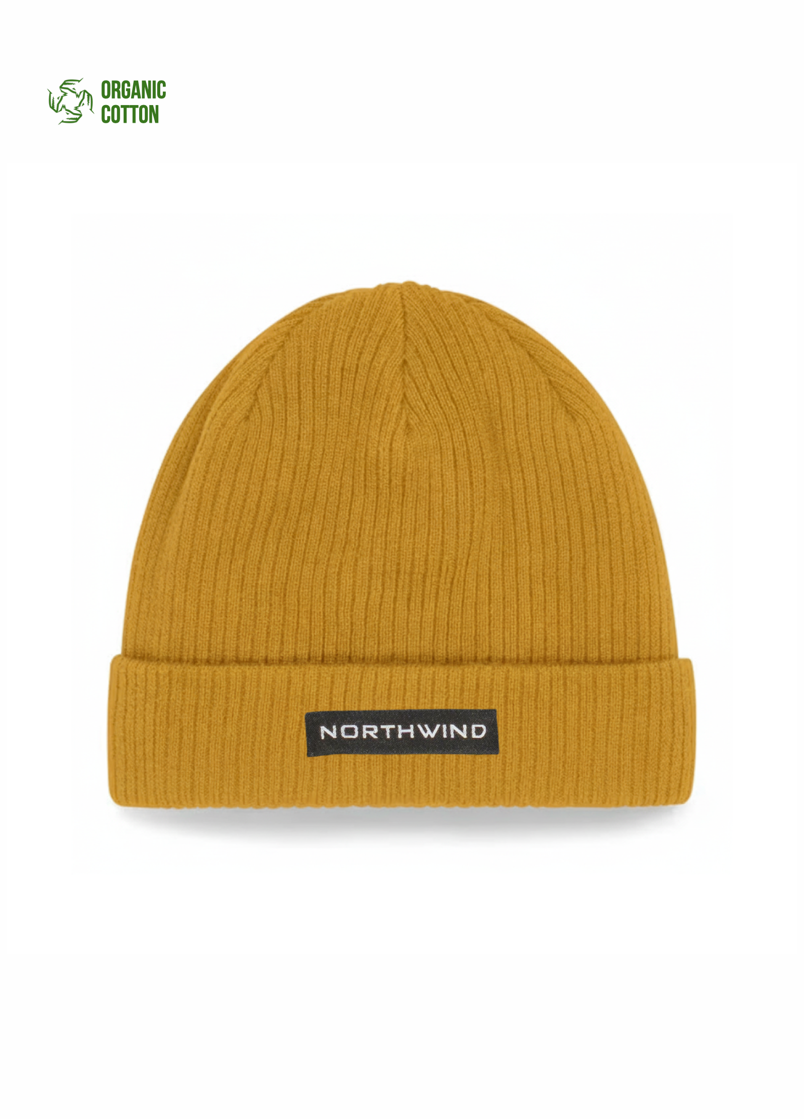 Mustard organic cotton Northwind beanie with a Northwind logo