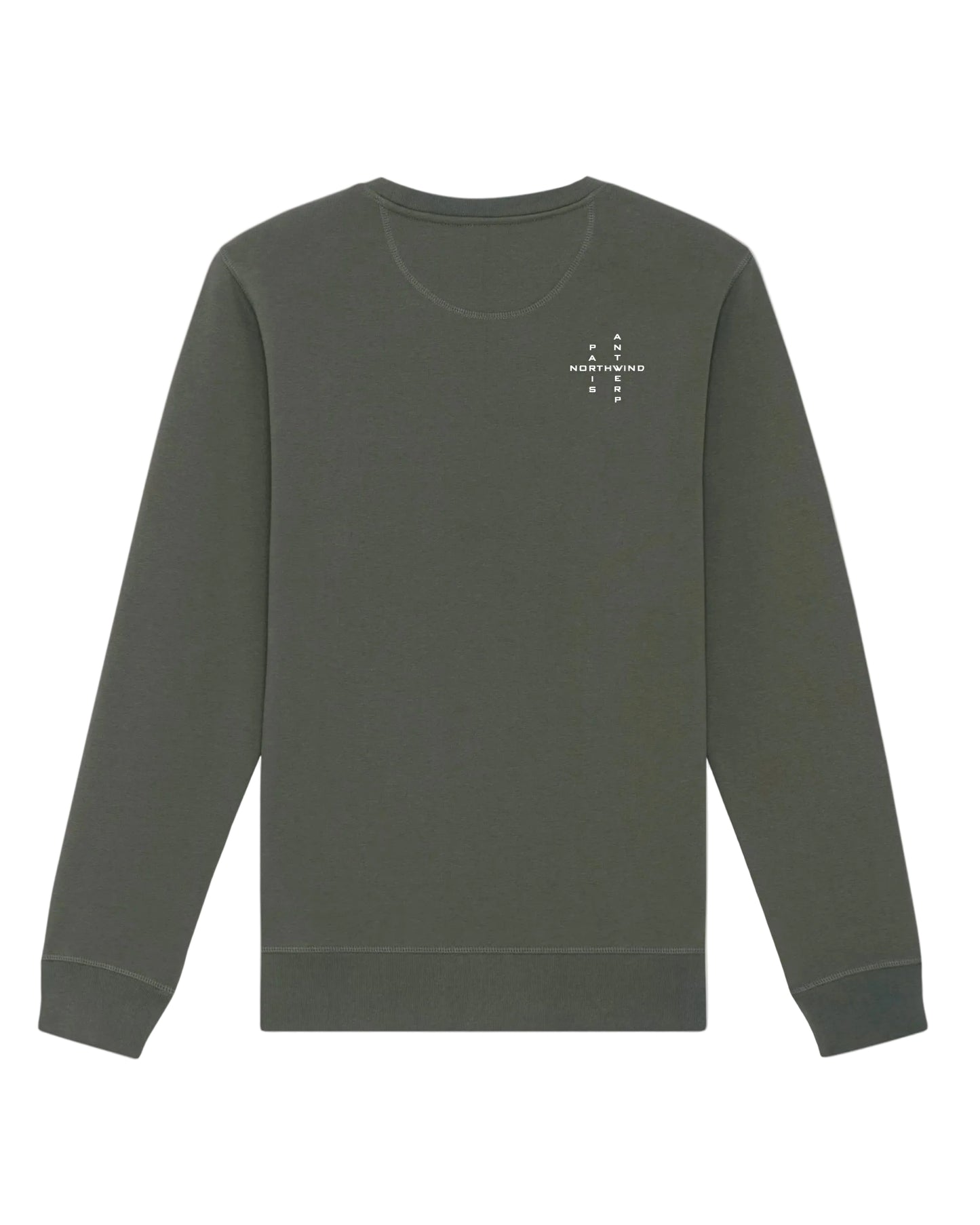 Khaki sweatshirt back with northwind crosswords 