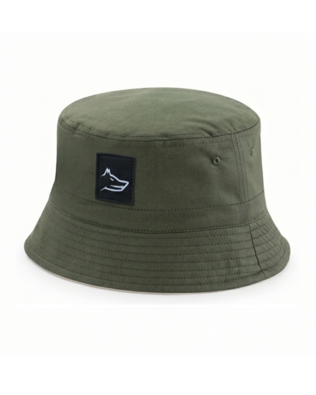 Green bucket hat with a wolf logo