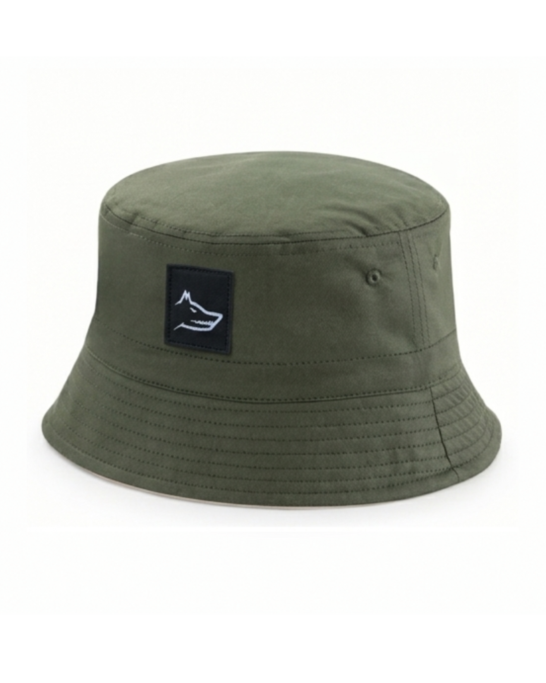 Green bucket hat with a wolf logo