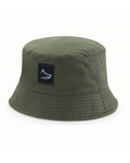 Khaki bucket hat with a wolf logo