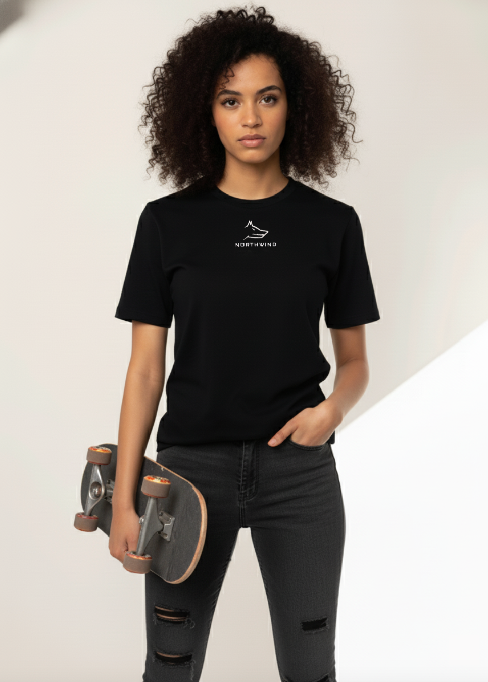 Northwind Wolf Black T-shirt with Embroidery