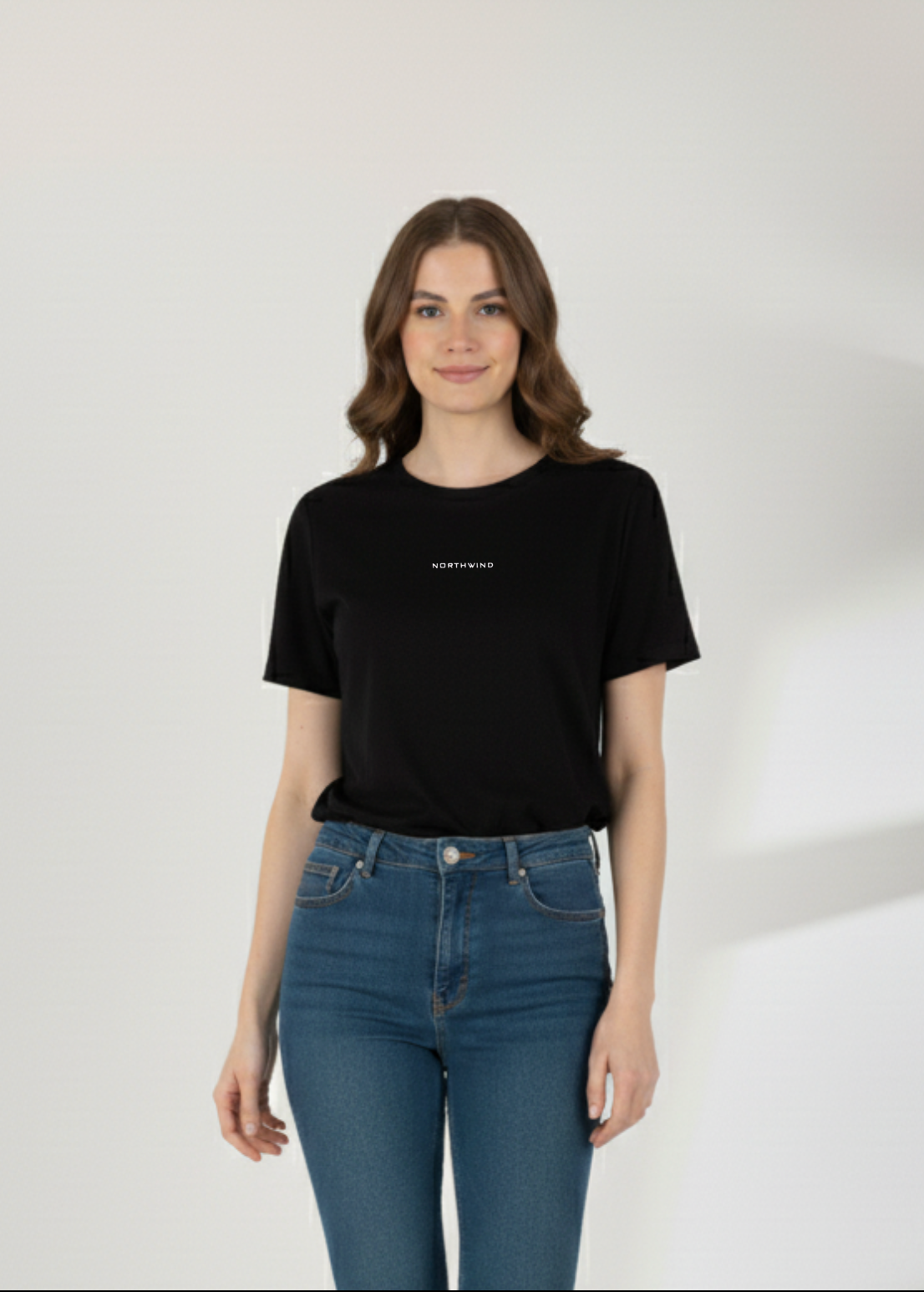 Essential Black T-shirt with Wolf Logo Embroidery