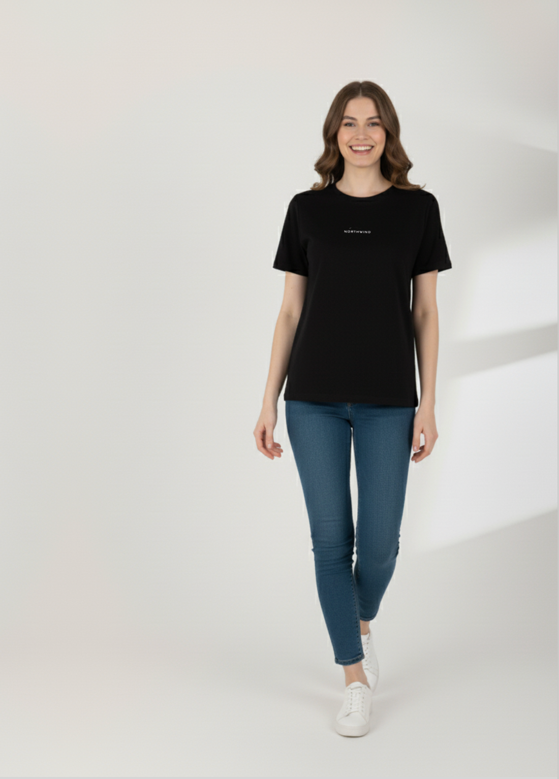 Essential Black T-shirt with Wolf Logo Embroidery