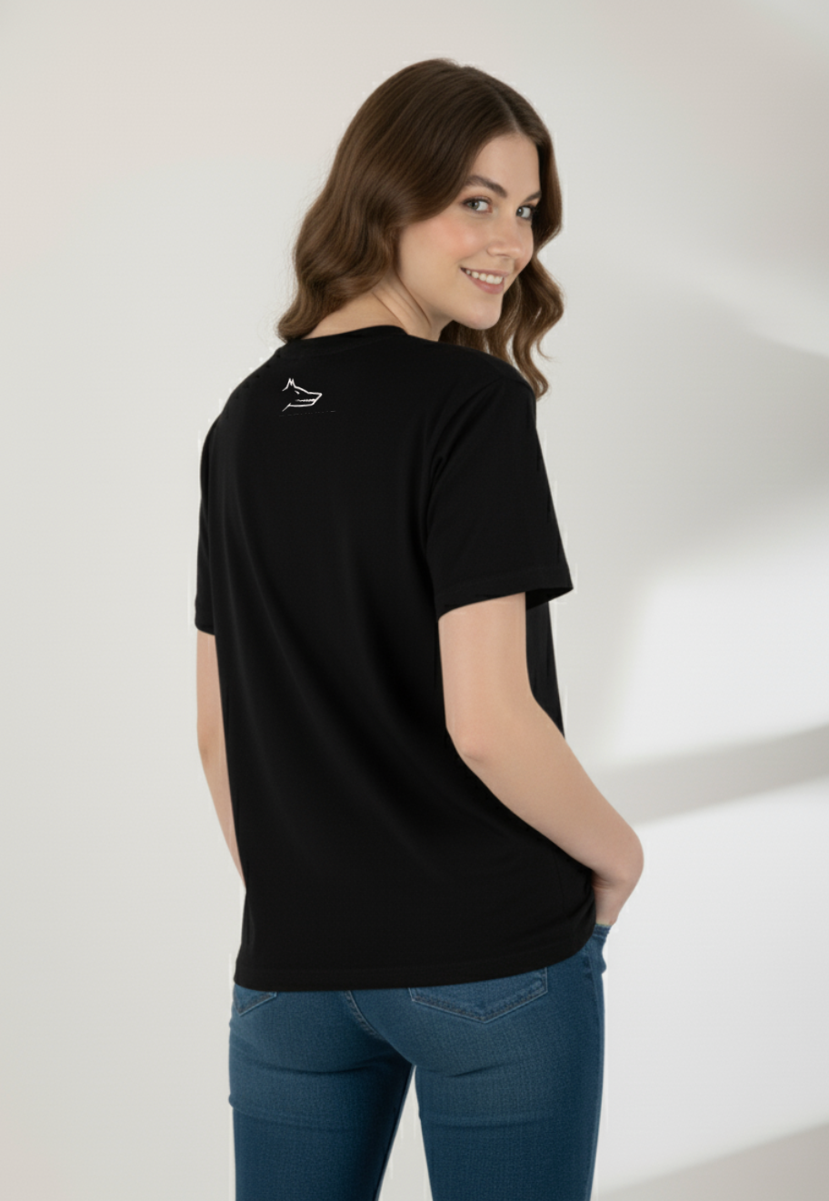 Essential Black T-shirt with Wolf Logo Embroidery