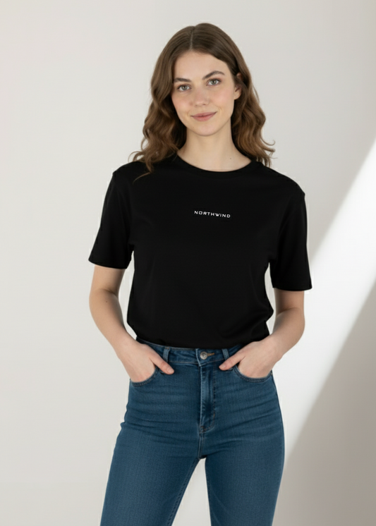 Essential Black T-shirt with Wolf Logo Embroidery