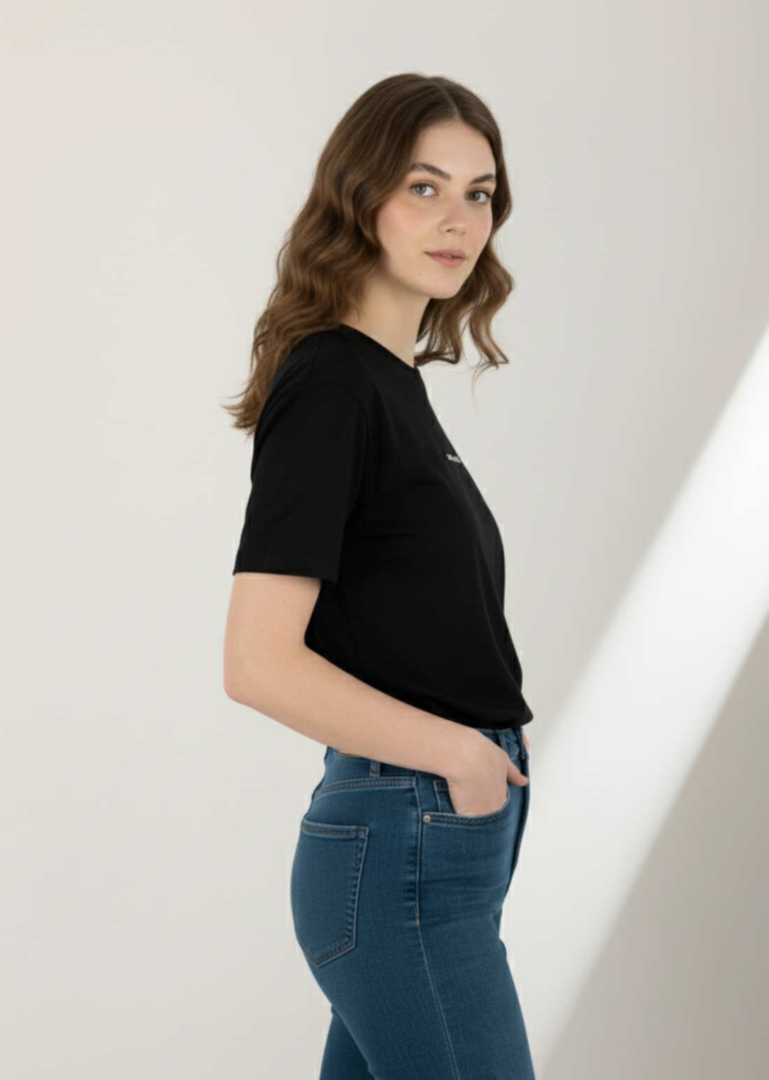 Essential Black T-shirt with Wolf Logo Embroidery