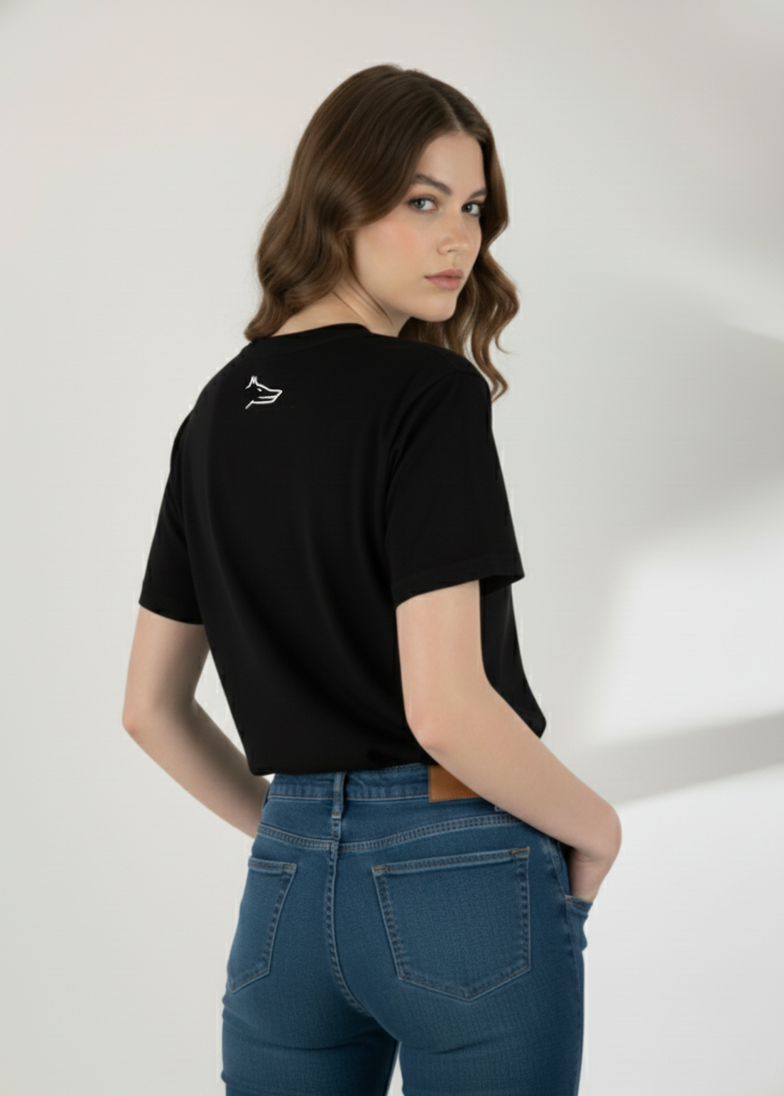 Essential Black T-shirt with Wolf Logo Embroidery