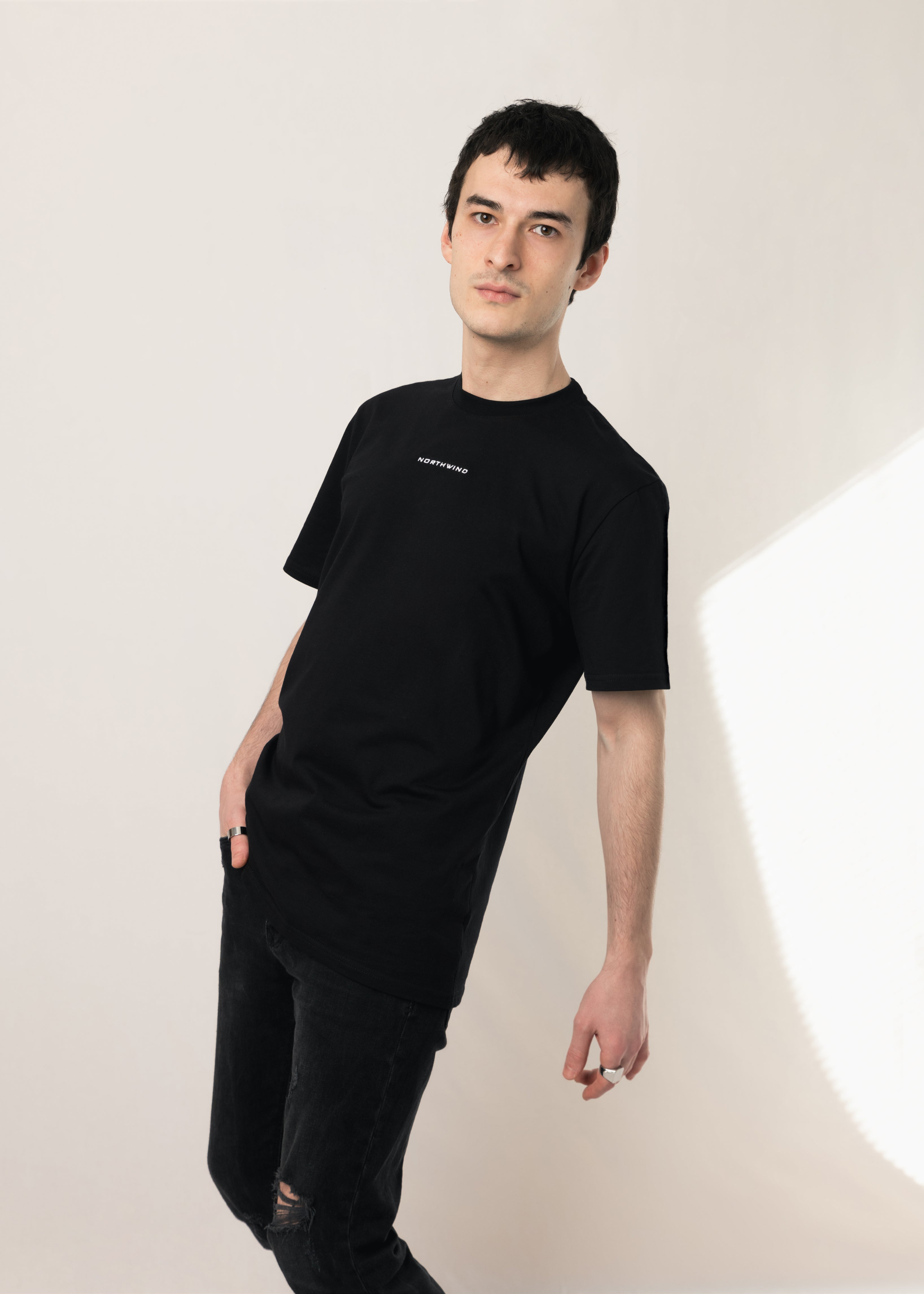 Paris Essential Black T-shirt by Northwind Antwerp and Paris with minimalist logo embroidery profile